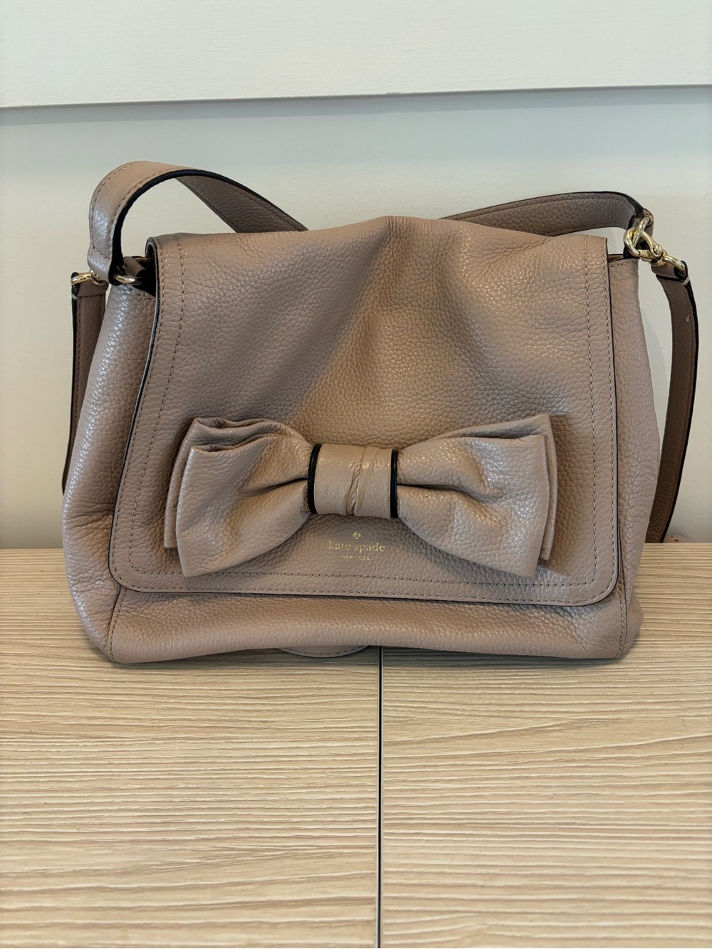 kate spade Taupe Leather Shoulder Bag with Bow Detail